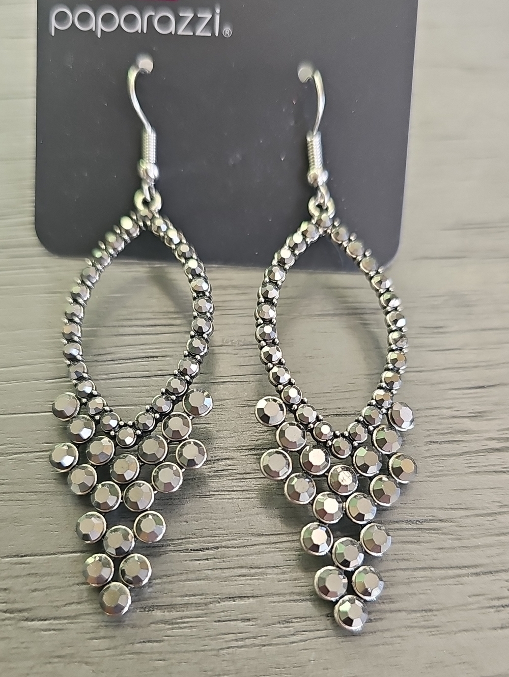 paparazzi Silver Faceted Teardrop Chandelier Earrings